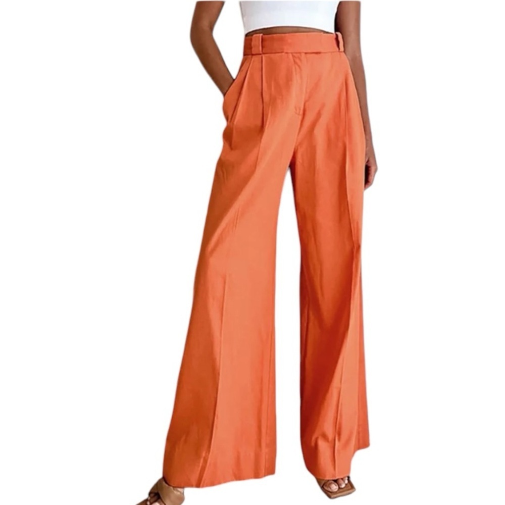 Commense NWT Pleated High Waist Pants with Wide Flare Legi in Tangerine Size M